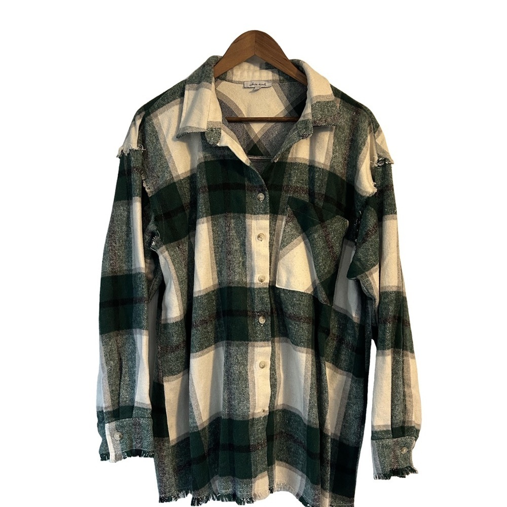 White Birch Green and White Plaid Button-Up Shirt size L